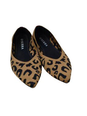 Serra Leopard Print Flats Size 7 Pointed Toe Tan Brown Slip On
